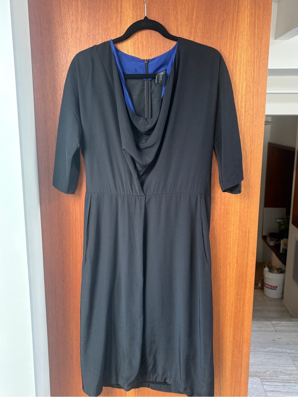Zero by Maria Cornejo- Black Silk Draped Neck Women's Dress, with pockets